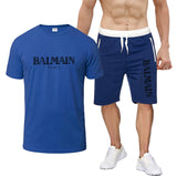 Balmain T Shirt & Sweatpant 2 Piece Set Letter Print Men's Short-Sleeved T-shirt 5 Pants Suit