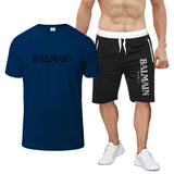 Balmain T Shirt & Sweatpant 2 Piece Set Letter Print Men's Short-Sleeved T-shirt 5 Pants Suit