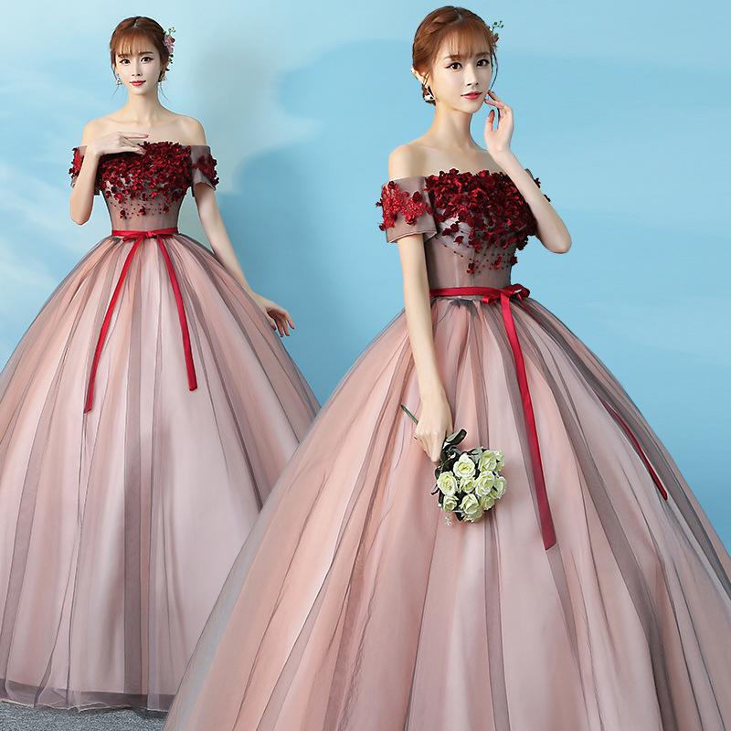 Women's Evening Dress Ball Gown Princess Quinceanera Wedding Dresses Off-Shoulder Formal Dress Singing Pettiskirt Costume Female