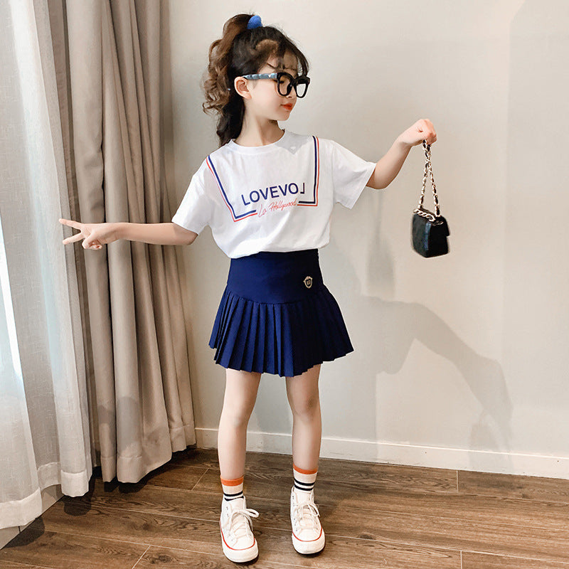 Children's Summer Suit Girls Short Sleeves and Skirt Two-Piece Set Girl's 2 Piece Set