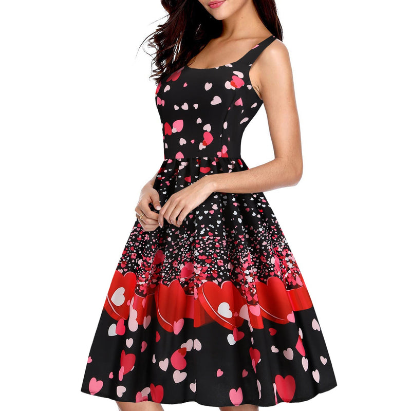 Graduation Dress Homecoming Dress Valentine's Day Women's Vest Stitching Printing Large Swing Dress