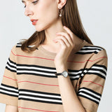 Knitted Short Sleeve Striped Large Plus Size Sweater