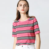 Knitted Short Sleeve Striped Large Plus Size Sweater