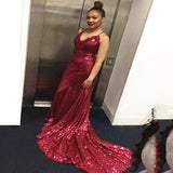 Bohemian Chic Wedding Guest Dress Sexy Sequined Suspender V-neck Fishtail Evening Dress