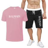 Balmain T Shirt & Sweatpant 2 Piece Set Printed round Neck Short Sleeve T-shirt Top Five-Point Shorts Casual Sports Suit