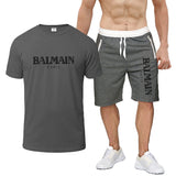 Balmain T Shirt & Sweatpant 2 Piece Set Letter Print Men's Short-Sleeved T-shirt 5 Pants Suit