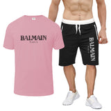 Balmain T Shirt & Sweatpant 2 Piece Set Letter Print Men's Short-Sleeved T-shirt 5 Pants Suit
