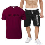 Balmain T Shirt & Sweatpant 2 Piece Set Letter Print Men's Short-Sleeved T-shirt 5 Pants Suit
