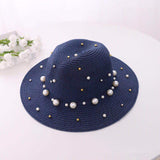 Fedora Golf Hats Pearl Beaded Top Hat Women's Sun-Proof Beach Hat Summer