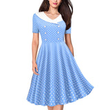 Women's Short Sleeve Vintage Print Large Swing Dress Graduation Dress Homecoming Dress