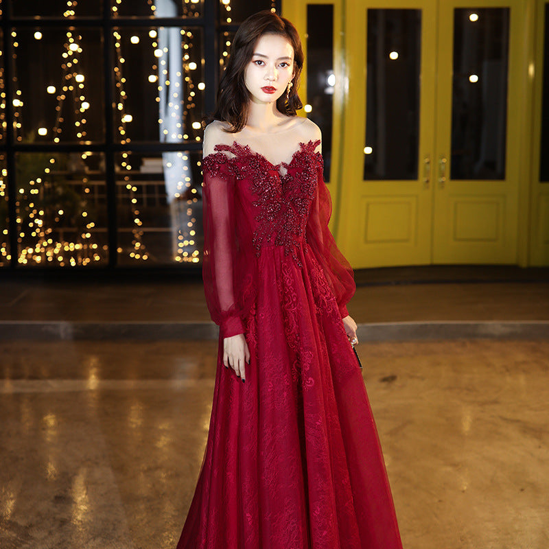 Burgundy Dresses for Wedding Autumn Winter Red Wedding Dress Pregnant Women plus Size Long