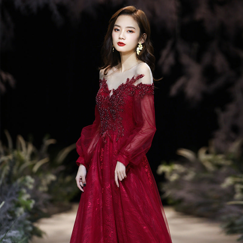 Burgundy Dresses for Wedding Autumn Winter Red Wedding Dress Pregnant Women plus Size Long