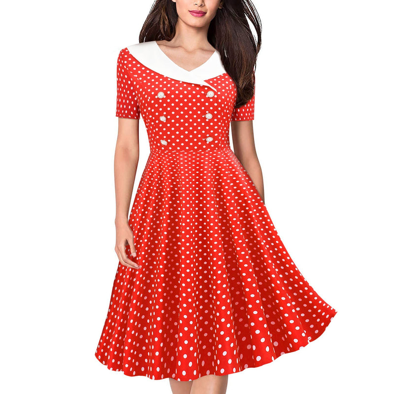 Women's Short Sleeve Vintage Print Large Swing Dress Graduation Dress Homecoming Dress