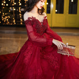 Burgundy Dresses for Wedding Autumn Winter Red Wedding Dress Pregnant Women plus Size Long