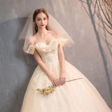 Women's Evening Dress Ball Gown Princess Quinceanera Wedding Dresses Sequins Bridal Off-Shoulder Starry Sky Simple Tulle Tutu Dress