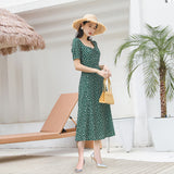 Milkmaid Square Collar Summer Short Sleeve Waist-Tight Seaside Holiday Floral Midi Dress