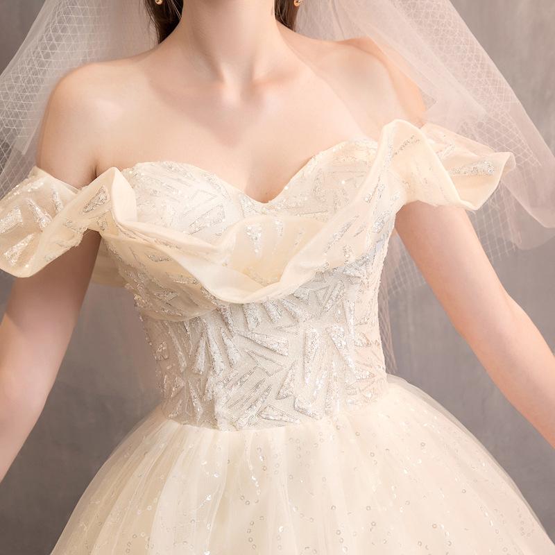 Women's Evening Dress Ball Gown Princess Quinceanera Wedding Dresses Sequins Bridal Off-Shoulder Starry Sky Simple Tulle Tutu Dress