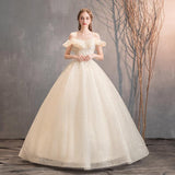 Women's Evening Dress Ball Gown Princess Quinceanera Wedding Dresses Sequins Bridal Off-Shoulder Starry Sky Simple Tulle Tutu Dress