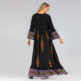 Muslim Women Stylish Kashibo Abaya Muslim Ladies Long Gown Islamic Clothing Jilbab Jalabiya Fashion Casual Loose Long Sleeve Print Dress