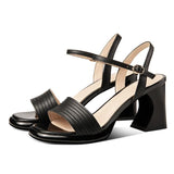 Nude Block Heels Summer Sandals High Heel Chunky Heel Mid Heel Square Toe Roman Shoes