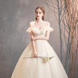 Women's Evening Dress Ball Gown Princess Quinceanera Wedding Dresses Sequins Bridal Off-Shoulder Starry Sky Simple Tulle Tutu Dress