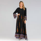 Muslim Women Stylish Kashibo Abaya Muslim Ladies Long Gown Islamic Clothing Jilbab Jalabiya Fashion Casual Loose Long Sleeve Print Dress