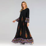 Muslim Women Stylish Kashibo Abaya Muslim Ladies Long Gown Islamic Clothing Jilbab Jalabiya Fashion Casual Loose Long Sleeve Print Dress