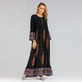 Muslim Women Stylish Kashibo Abaya Muslim Ladies Long Gown Islamic Clothing Jilbab Jalabiya Fashion Casual Loose Long Sleeve Print Dress