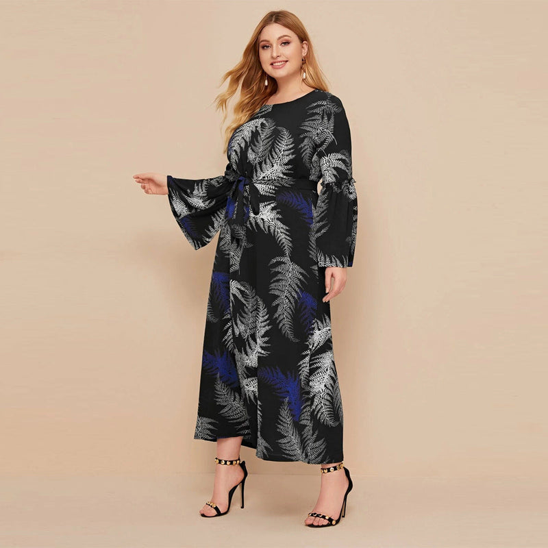 Muslim Women Stylish Kashibo Abaya Muslim Ladies Long Gown Islamic Clothing Jilbab Jalabiya Fashion Print Long Sleeve Stitching Plus Size Dress
