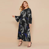 Muslim Women Stylish Kashibo Abaya Muslim Ladies Long Gown Islamic Clothing Jilbab Jalabiya Fashion Print Long Sleeve Stitching Plus Size Dress