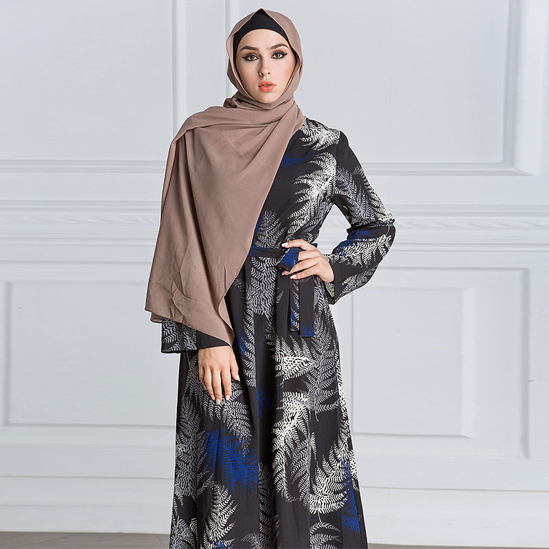 Muslim Women Stylish Kashibo Abaya Muslim Ladies Long Gown Islamic Clothing Jilbab Jalabiya Fashion Printed Long Sleeve Stitching Dress