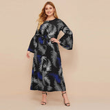 Muslim Women Stylish Kashibo Abaya Muslim Ladies Long Gown Islamic Clothing Jilbab Jalabiya Fashion Print Long Sleeve Stitching Plus Size Dress