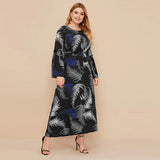 Muslim Women Stylish Kashibo Abaya Muslim Ladies Long Gown Islamic Clothing Jilbab Jalabiya Fashion Print Long Sleeve Stitching Plus Size Dress