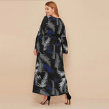 Muslim Women Stylish Kashibo Abaya Muslim Ladies Long Gown Islamic Clothing Jilbab Jalabiya Fashion Print Long Sleeve Stitching Plus Size Dress
