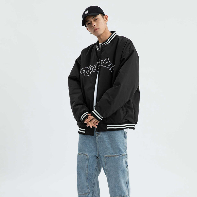 White Varsity Jacket Loose Street Baseball Uniform Men's Theme Letter Couple Cotton Jacket Jacket