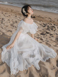White Sexy Off-Shoulder Dress Chiffon Dress Bohemia Retro Vintage Cottagecore Aesthetic Flowy Victoria Cottage Core Boho Dress