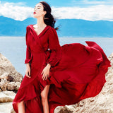 Retro Red Dress Large Swing Dress Bohemia Retro Vintage Cottagecore Aesthetic Flowy Victoria Cottage Core Boho Dress