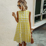 Gingham Dress Summer Fashion round Neck Plaid Loose Women's Dress