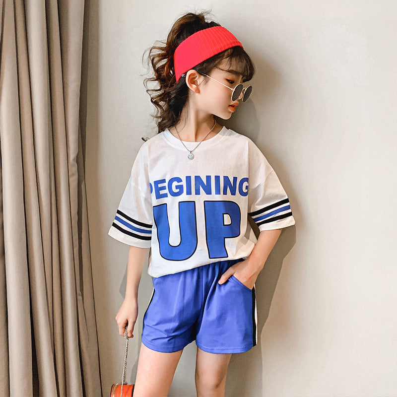 Summer Casual Sports Suit Summer Loose Short-Sleeved Shorts Two-Piece Set Girl's 2 Piece Set