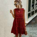 Gingham Dress Summer Fashion round Neck Plaid Loose Women's Dress