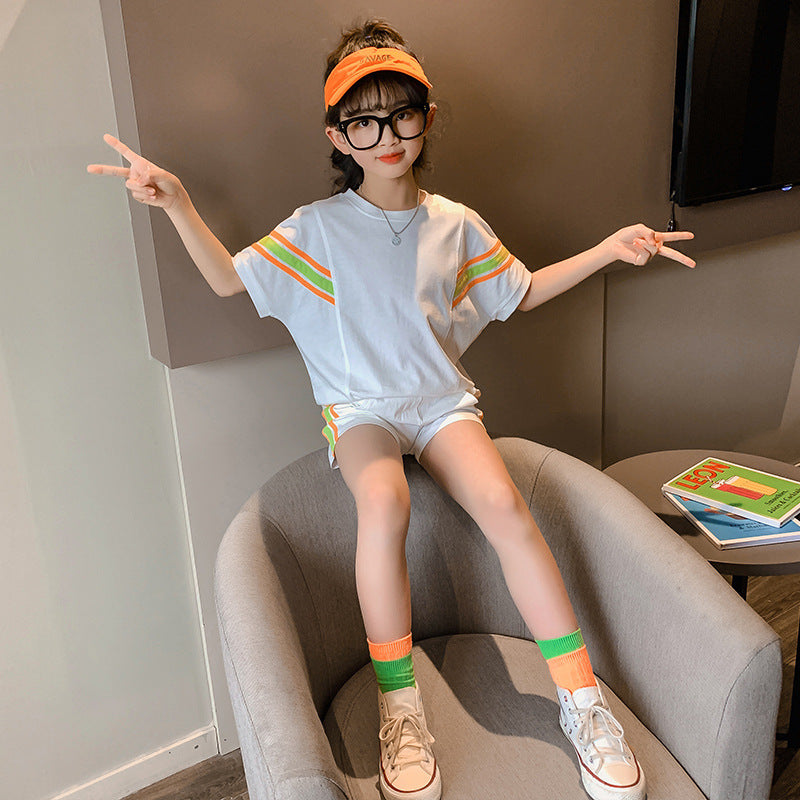 Summer Short Sleeve Shorts Two-Piece Girls' Leisure Sports Suit Girl's 2 Piece Set