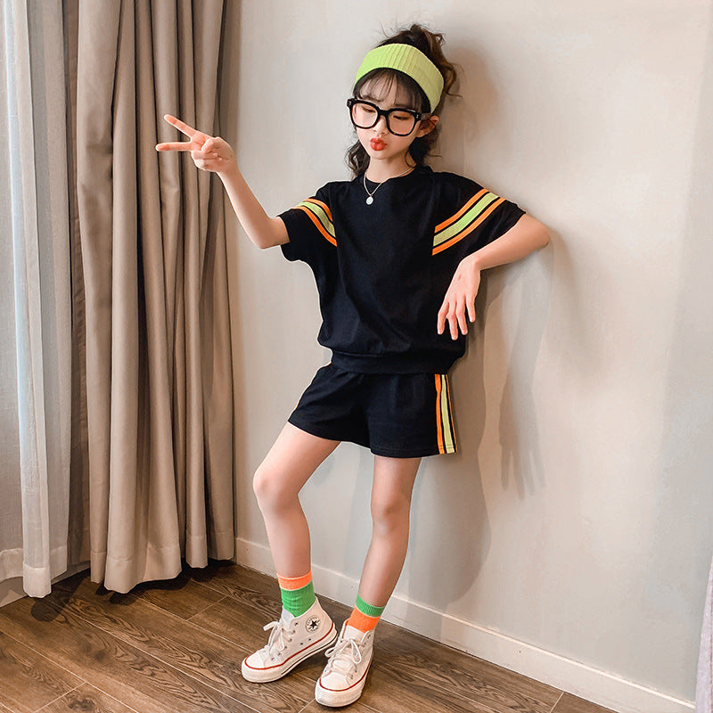 Summer Short Sleeve Shorts Two-Piece Girls' Leisure Sports Suit Girl's 2 Piece Set