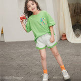 Children's Summer Suit Girls' Summer Short-Sleeved Shirt and Shorts Two-Piece Children Girl's Summer Clothes