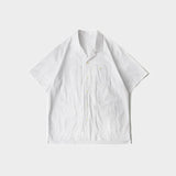 White Work Shirts Japanese Style Workwear Loose Multi-Color Cuban Collar Short Sleeve Shirt for Men