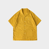 White Work Shirts Japanese Style Workwear Loose Multi-Color Cuban Collar Short Sleeve Shirt for Men
