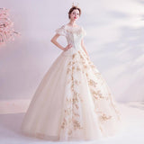 Women'S Evening Dress Ball Gown Princess Quinceanera Wedding Dresses Off Shoulder Puff Sleeve Wedding Dress Princess Tulle Tutu Dress