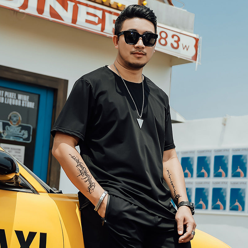 Sweat Wicking Shirt Ice Silk T-shirt Men's round Neck Loose