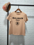 T Shirt Balmain Spring/Summer Flocking Letters All Cotton Short Sleeve T-shirt Couple Style
