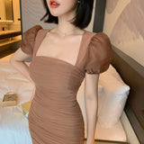 Homecoming Dresses Summer Women's Clothing Sexy Square-Neck Puff Short Sleeve Sheath Dress