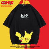 Men and Women Pokemon Pikachu T Shirt Summer Jingling Bao Ke Meng Loose Large Size